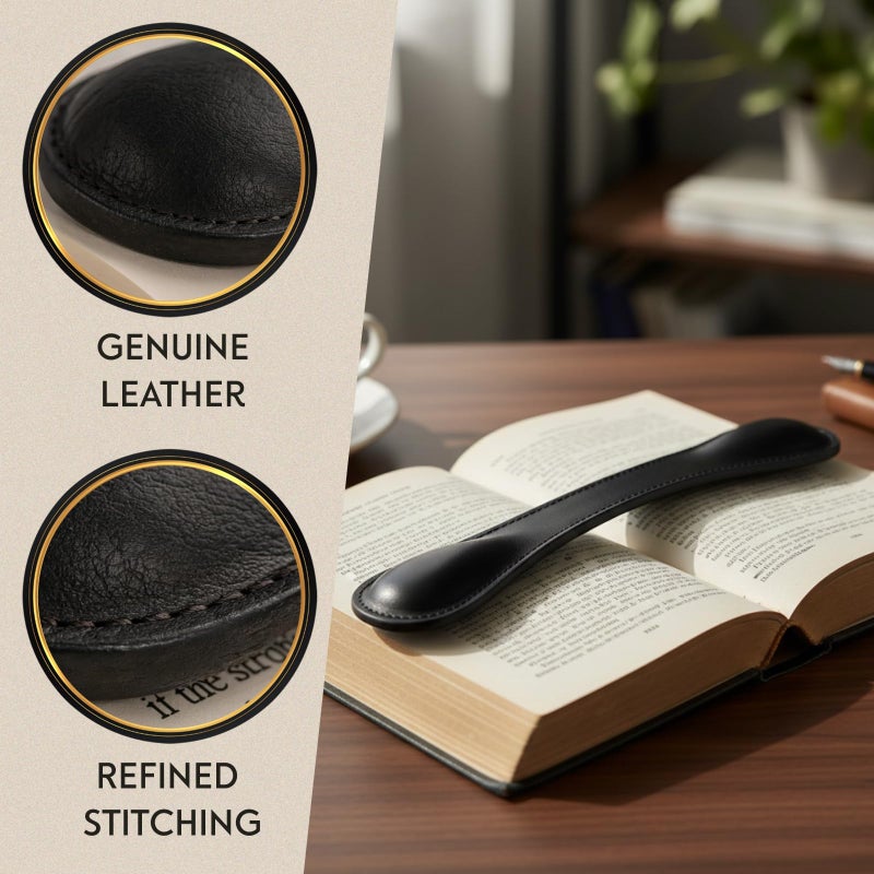 Bey-Berk Black Leather Book Weight (Black), 8.5" x 1.75", Genuine Leather Page Paperweight - Image 3